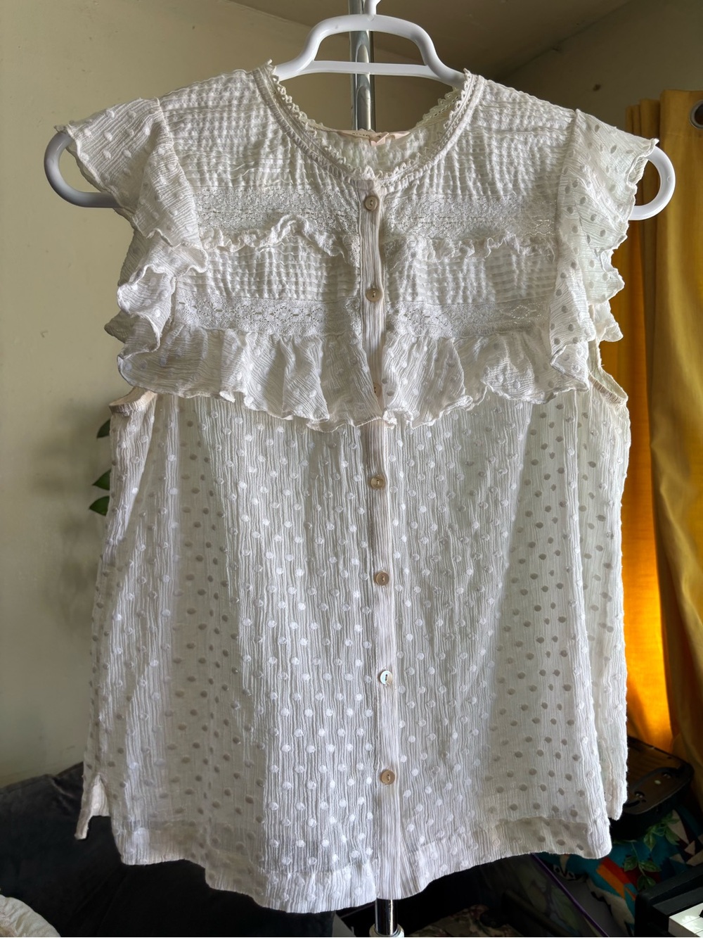 Rebecca Taylor Flutter Sleeve Pintuck Button Front Top Sheer Cream Size 10